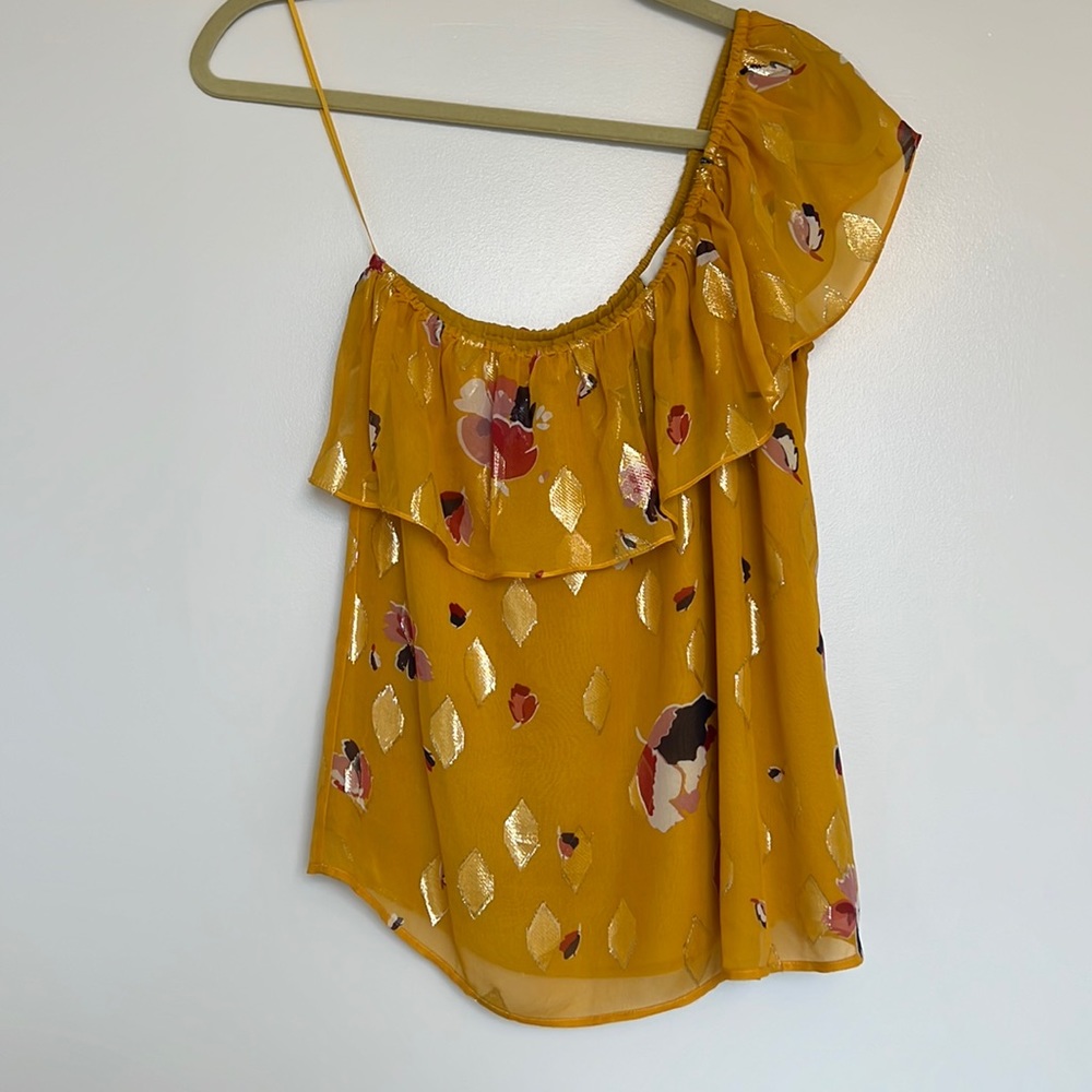 Sezane yellow one shoulder silk top
